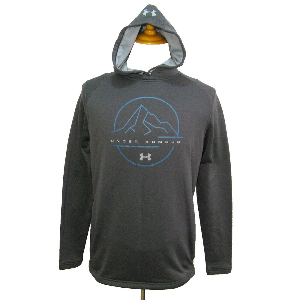 Under Armour Hoodie Mens Medium Gray Athletic Hooded Logo Sweatshirt Loose Fit